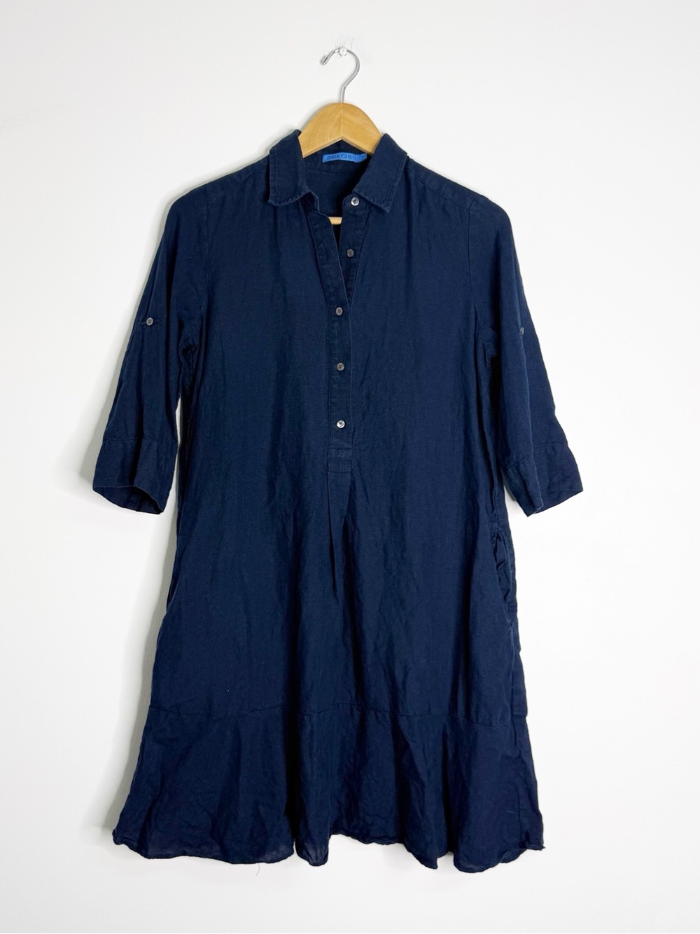 J. McLaughlin Wellesley Navy Linen Shirt Dress XS Convertible Sleeve